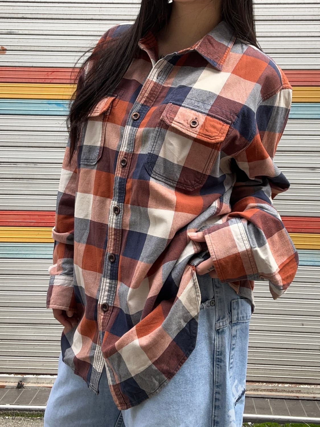90s vintage 아메카지 투포켓 플란넬 체크셔츠  상품이미지1