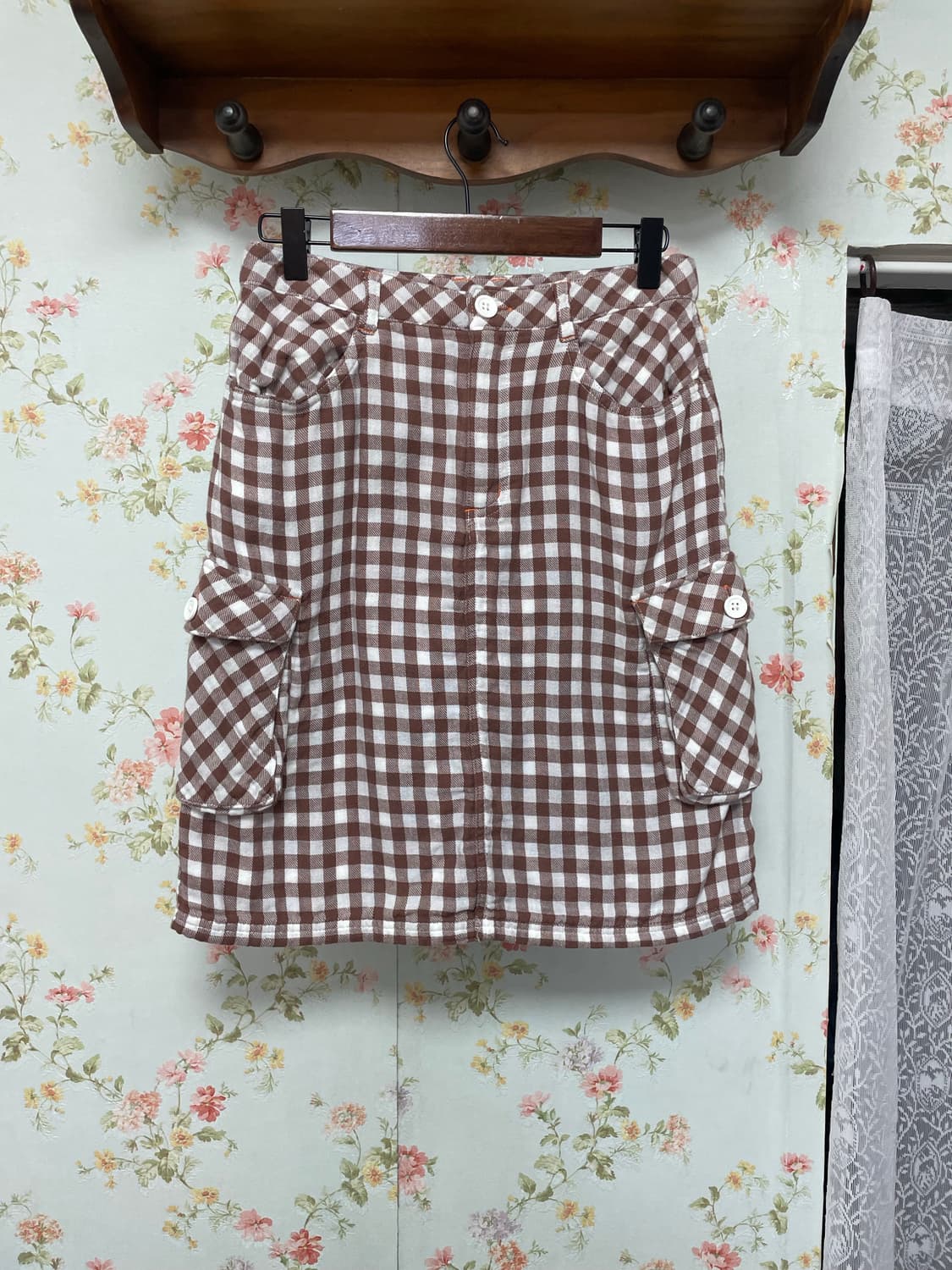 포켓 체크 미디 스커트 상품이미지1