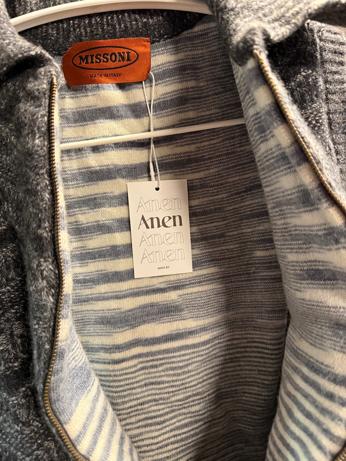 미쏘니 지그재그 패턴 니트 집업 베스트 그레이 48 상품이미지5