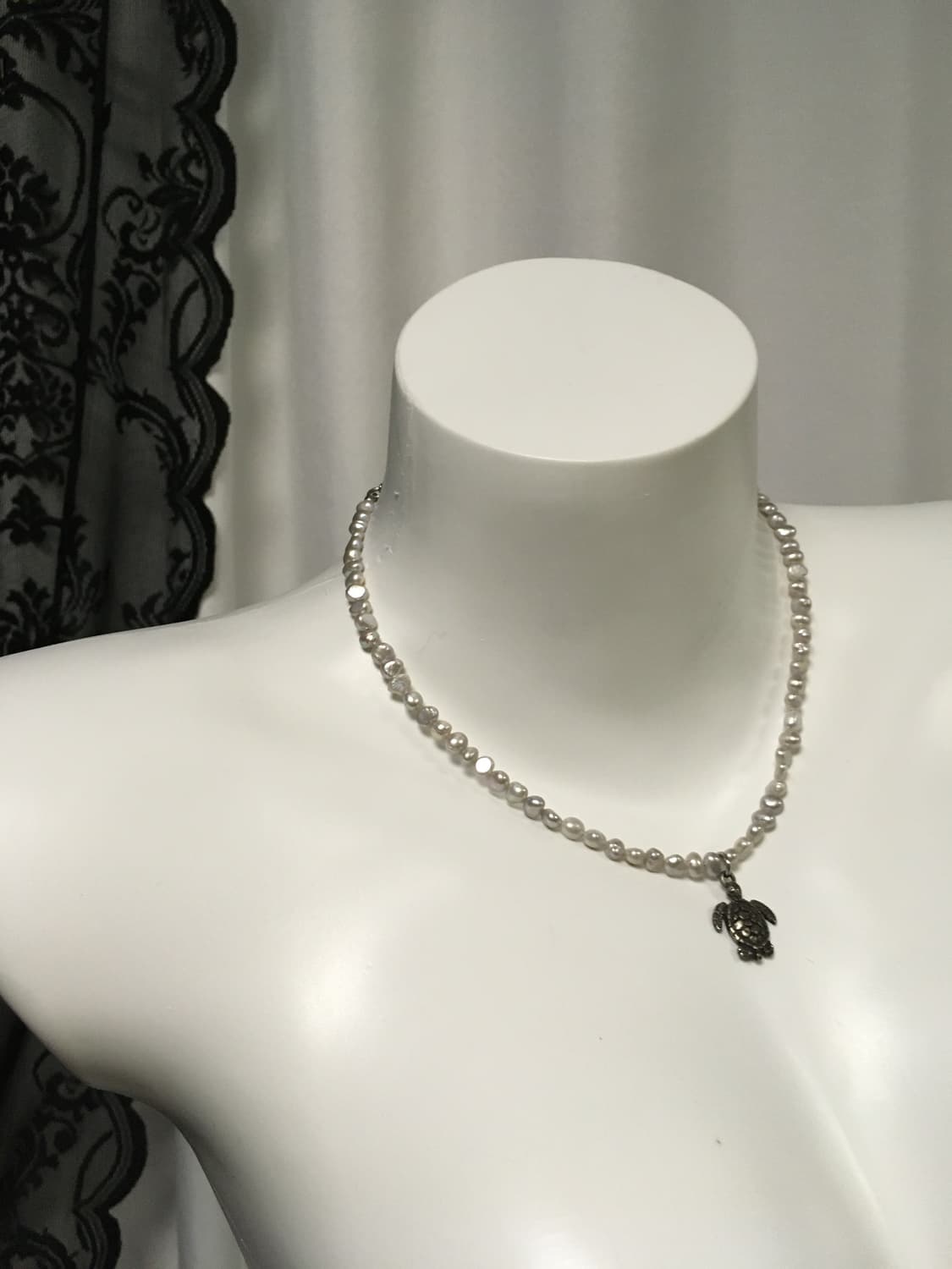 Vintage 거북이 팬던트 다크 실버 진주 네크리스 목걸이  상품이미지8