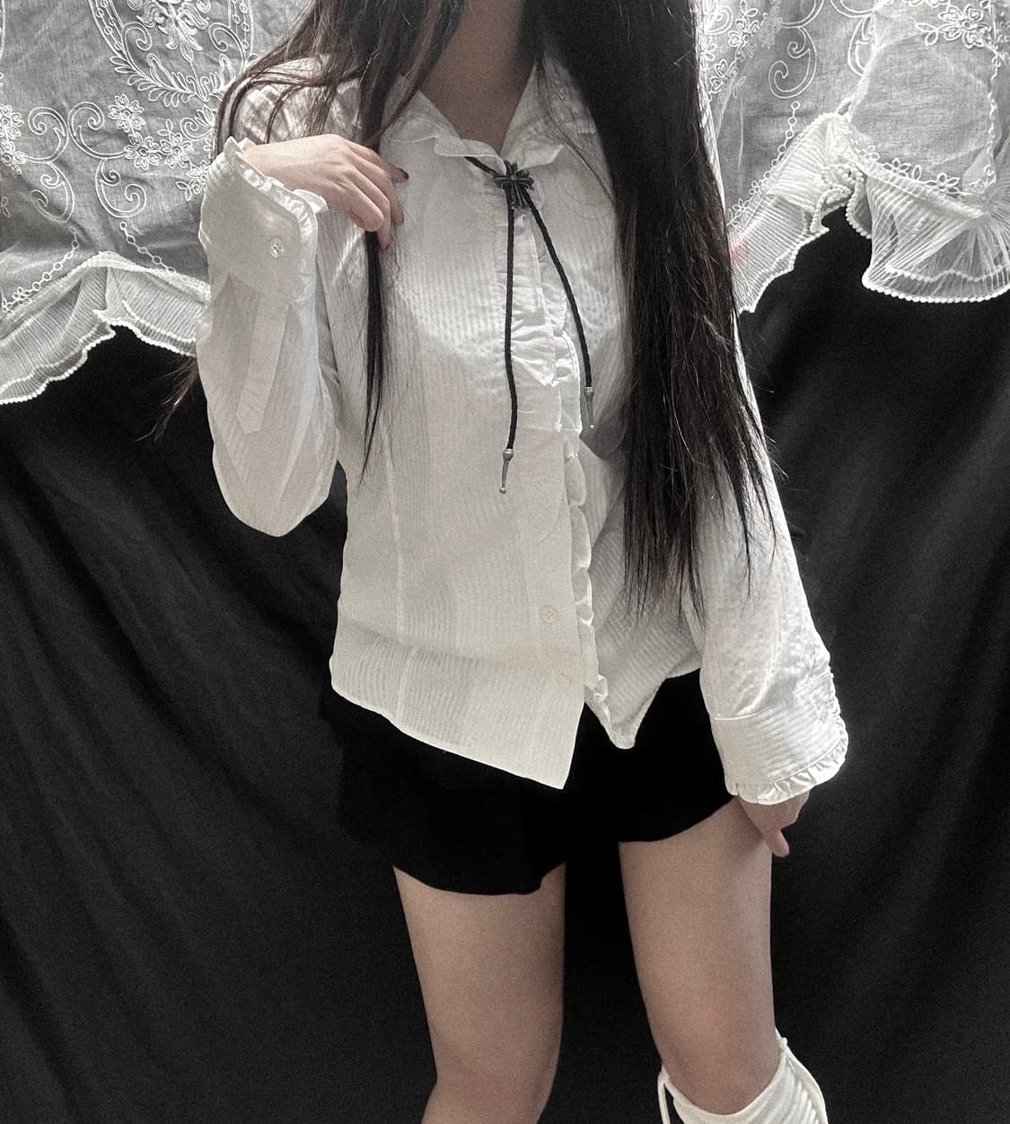 핀터레스트 스트라이프 레이스 셔츠 상품이미지1