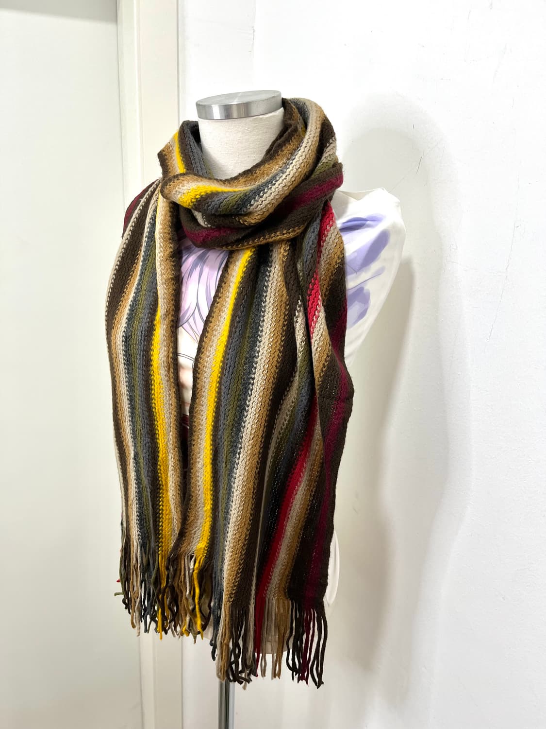 일본 빈티지 모리걸 무지개떡 테슬 뜨개 머플러  상품이미지2