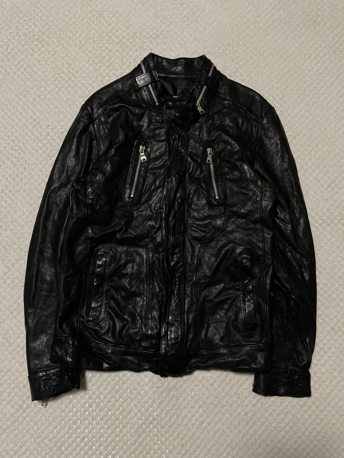 광희시장 웨스턴 무드 램스킨 양가죽 절개 레더 자켓  상품이미지1