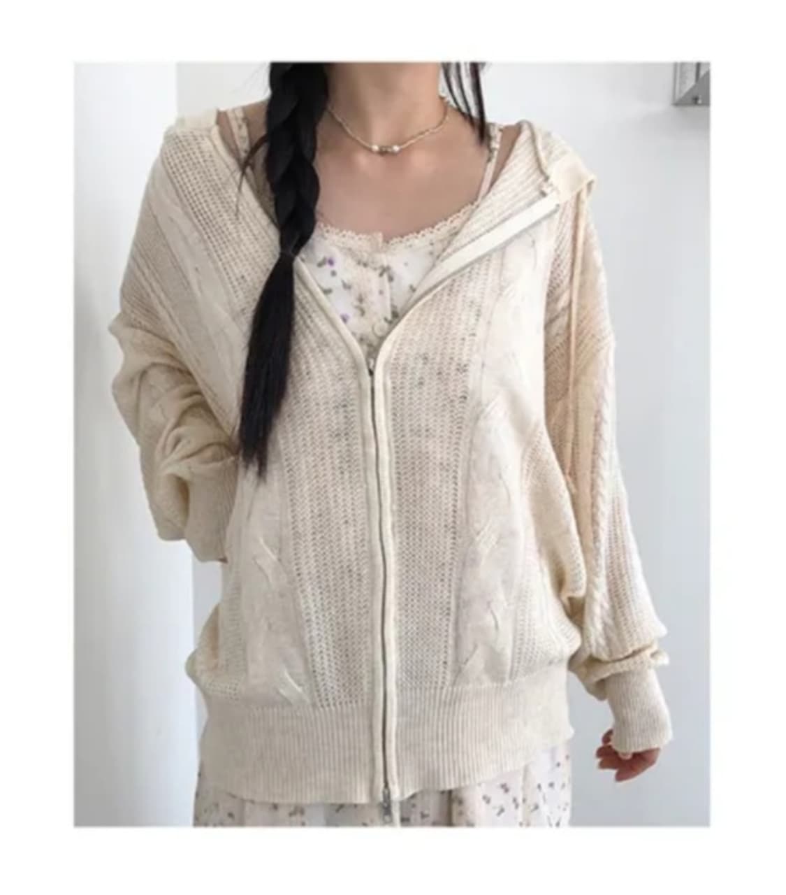 (새상품) 니지 코코로 집업 크림 _ 메쉬 니트 후드집업 상품이미지4