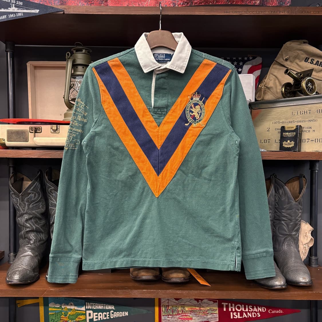 90s 폴로 랄프로렌 골프클럽 자수 빅V패치 헤비코튼 럭비셔츠 N605 상품이미지1