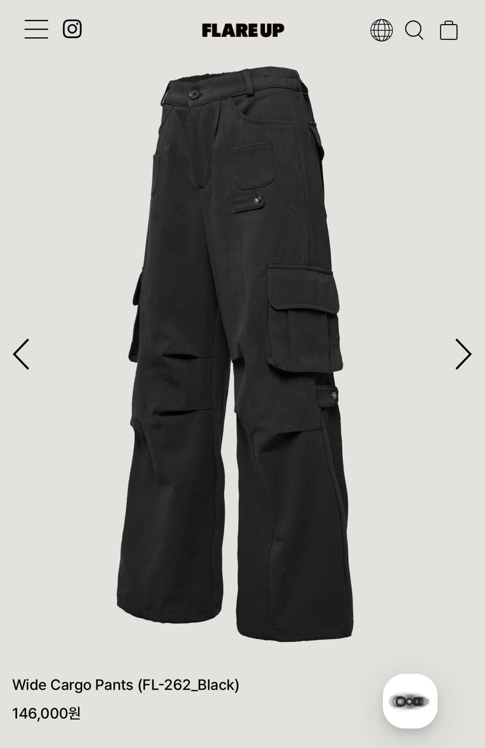 (무배)플레어업 Wide Cargo Pants (FL-262_Black) 상품이미지4