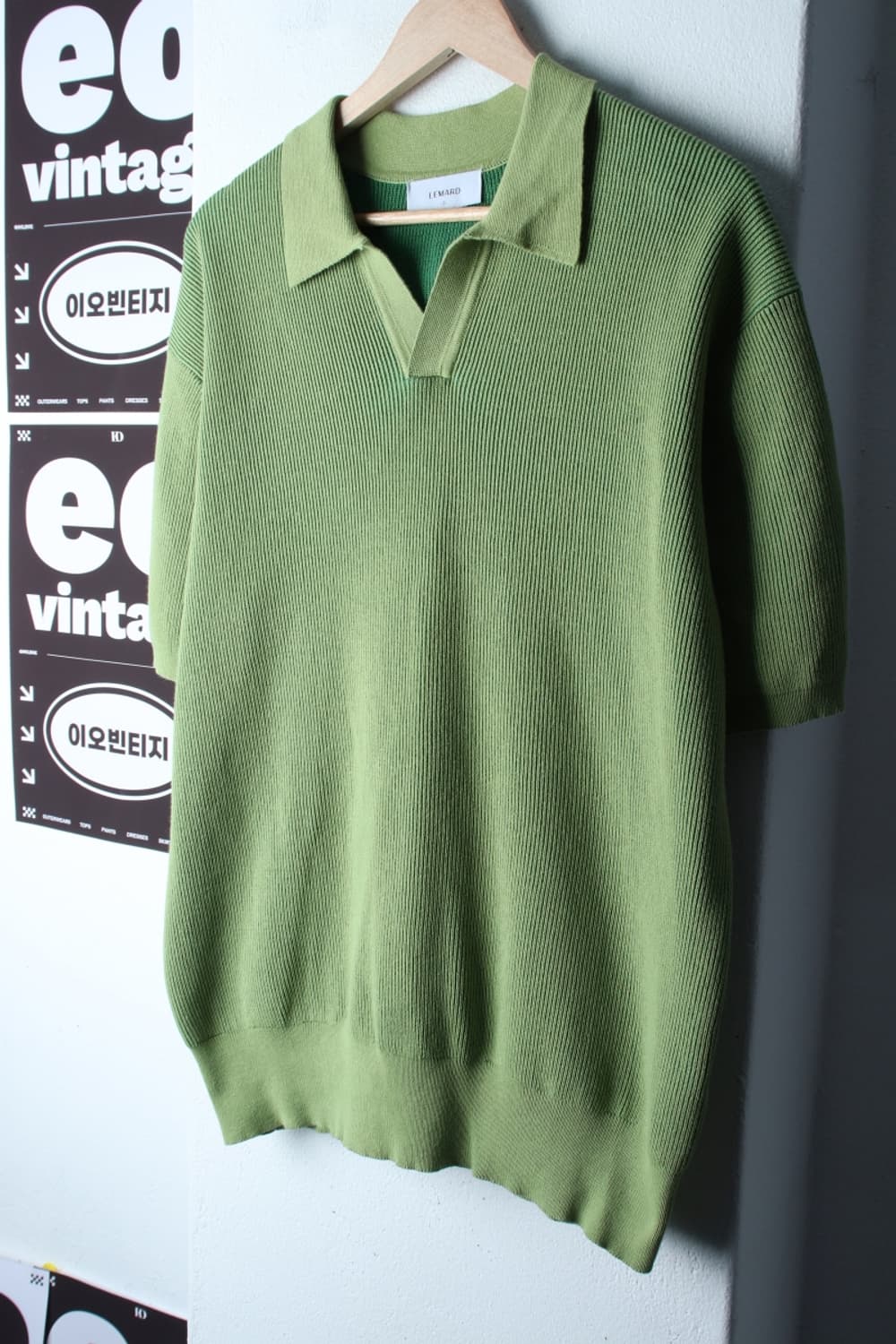 (XL-2XL) 르마드 반팔 카라 티셔츠 브이넥 니트 연그린-H32754 상품이미지1