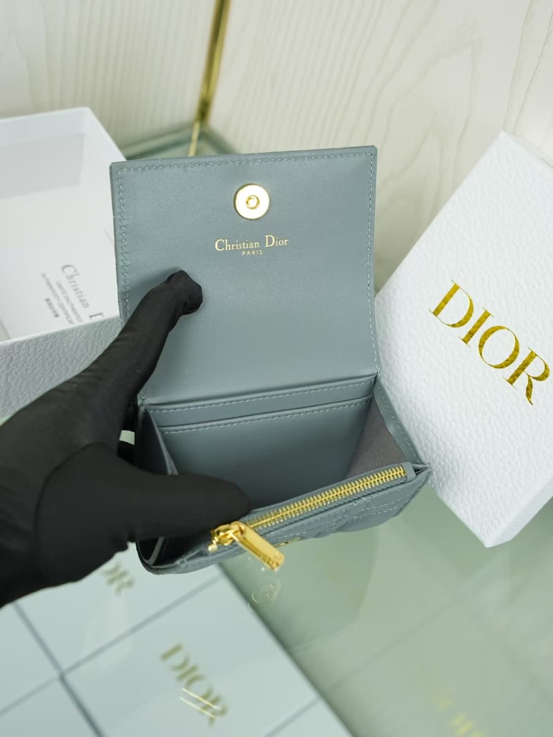 디올 카로 XS 지갑 서플 까나쥬 카프스킨 클라우드 블루 상품이미지3