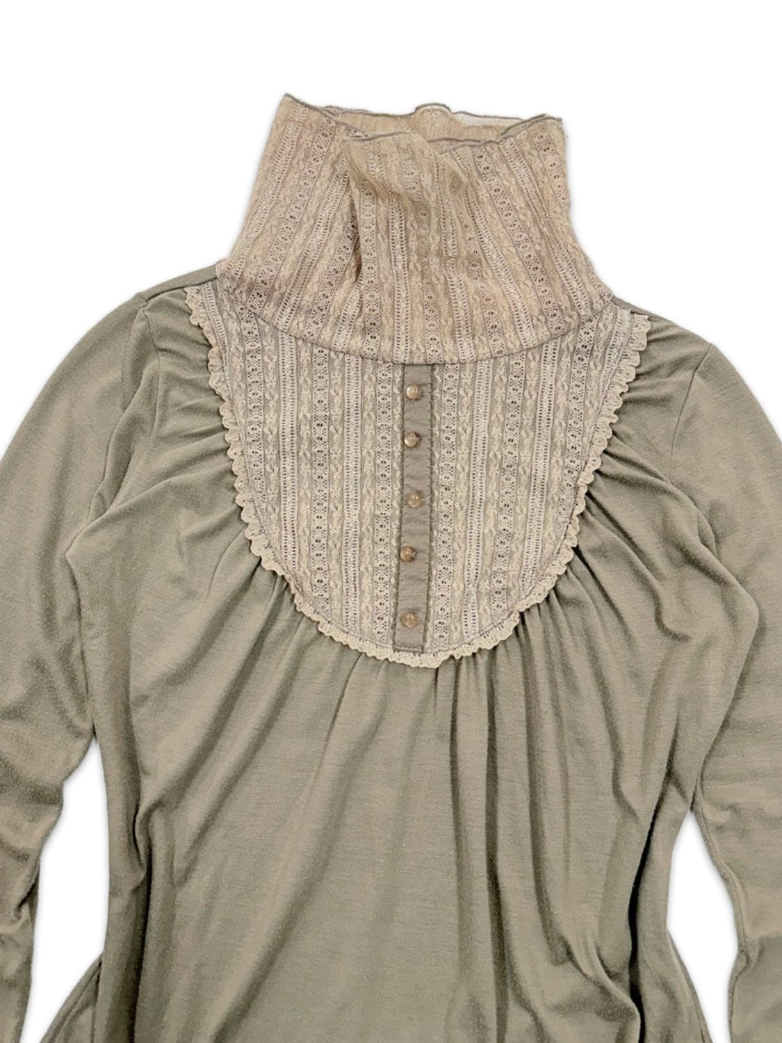 빈티지 베이지 카키 레이스 레이어드 긴팔티 상품이미지3