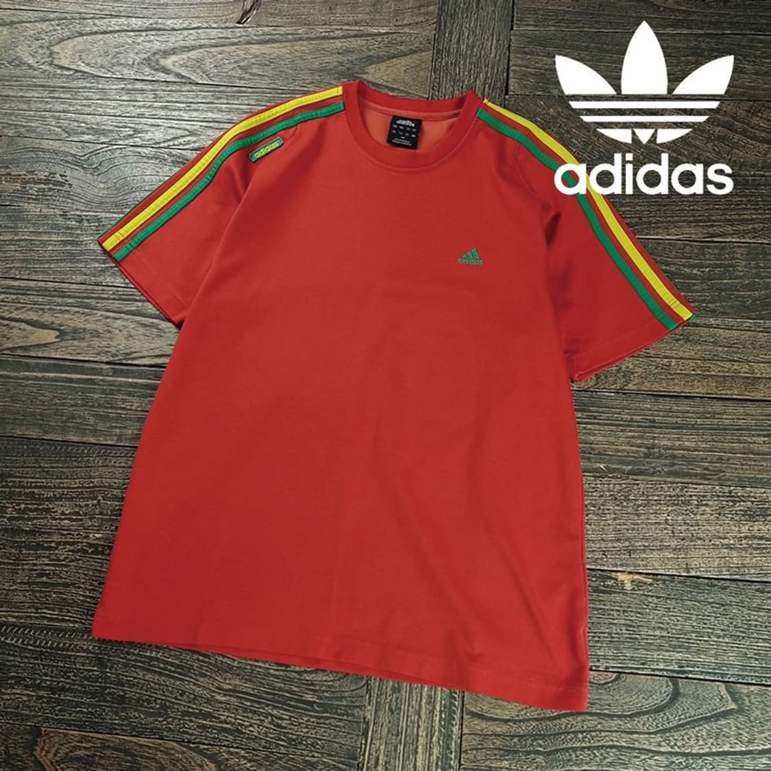 [아디다스] 00s 빈티지 로고 프린팅 삼선 반팔티 레드 M20218 상품이미지1