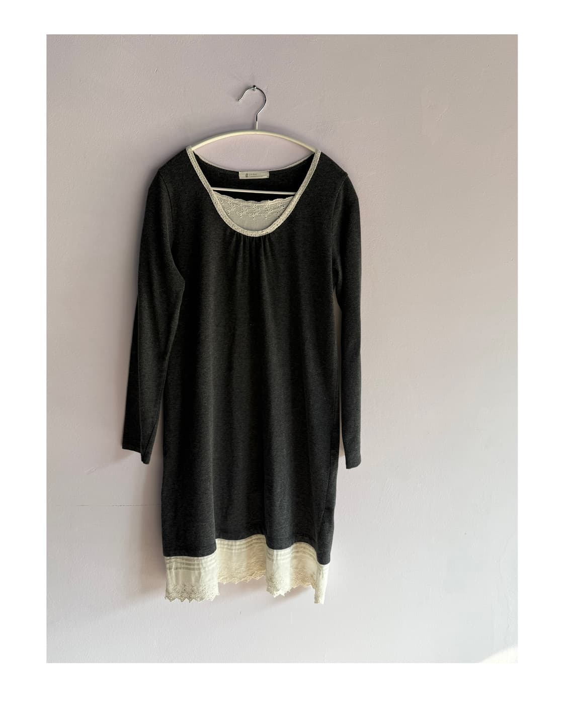 일본빈티지 차콜 레이스 롱슬리브 , 원피스, 코튼원피스 상품이미지1