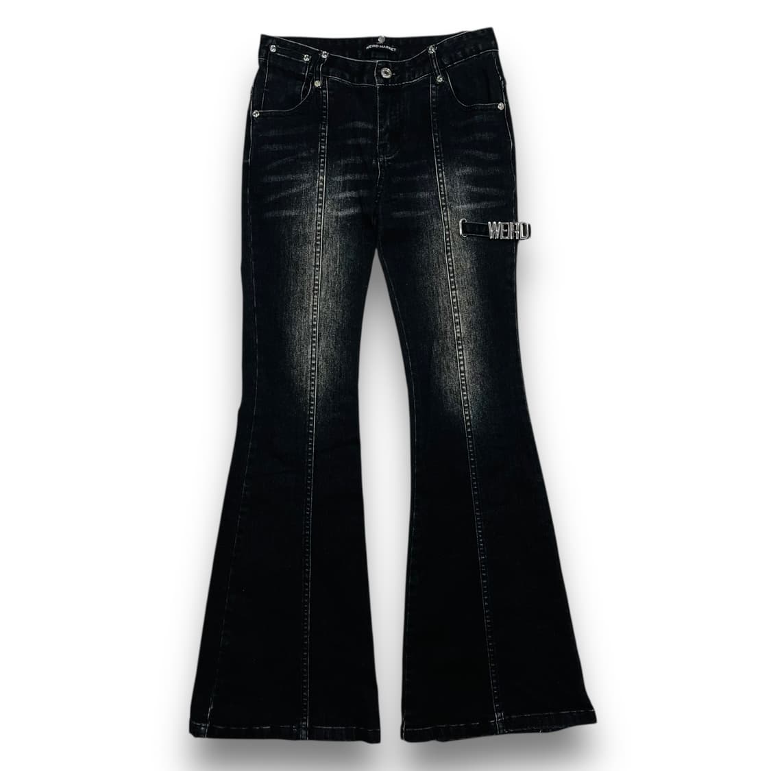 위어드 마켓 시그니처 로고 흑청 웨스턴 부츠컷 팬츠 상품이미지4