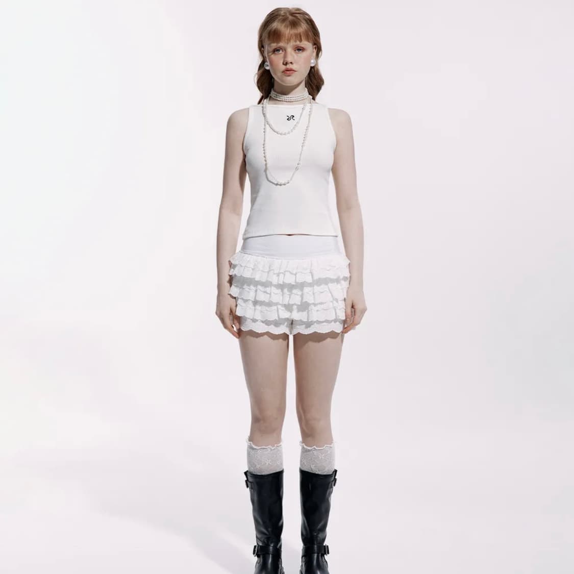 러프넥 레이스 튜튜 팬츠 스커트 화이트 상품이미지1