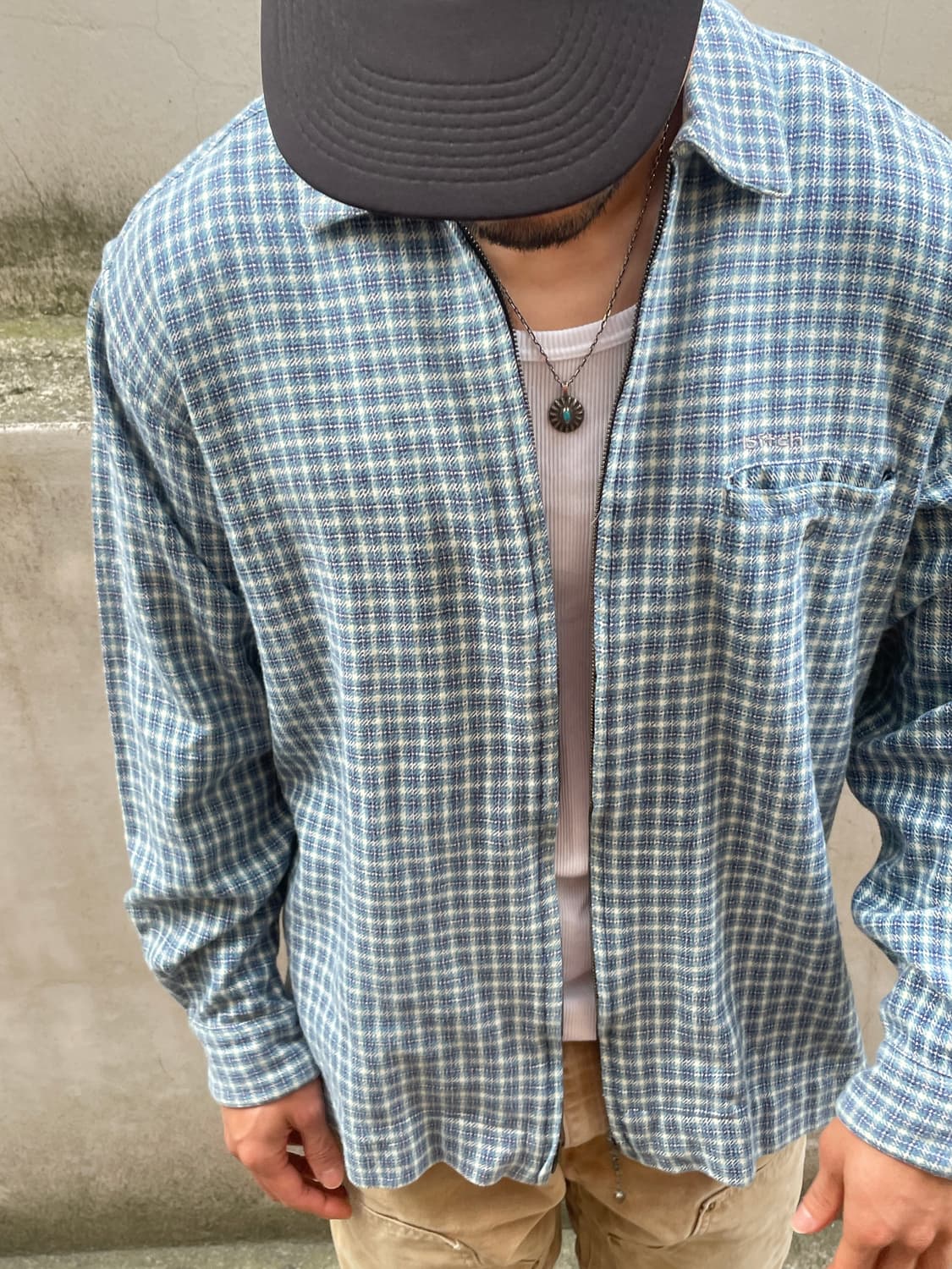 90-00s Bit*h Sky Blue Flannel Zip-up 상품이미지5