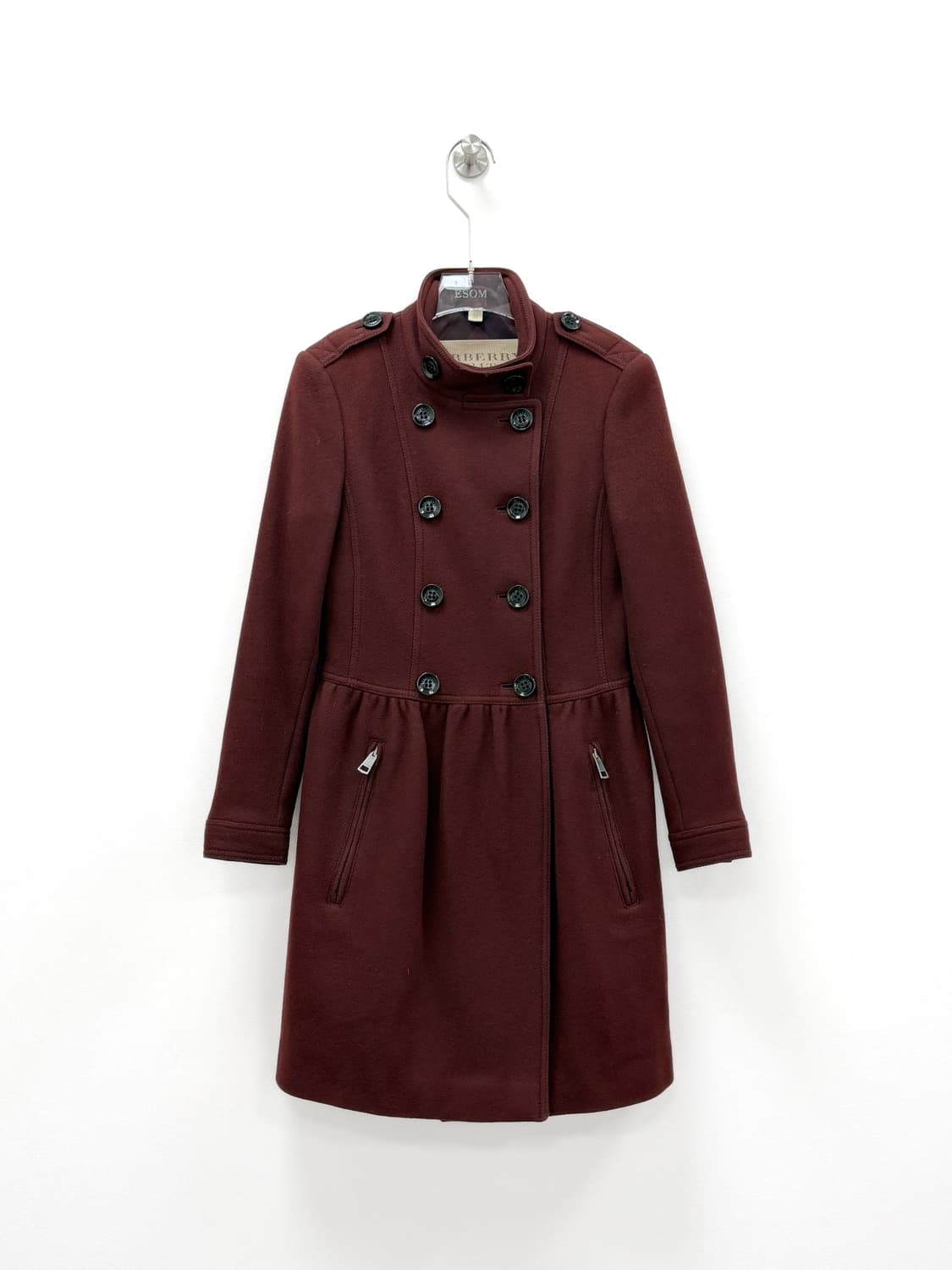 버버리 브릿 버건디 울 캐시미어 페플럼 코트 상품이미지2