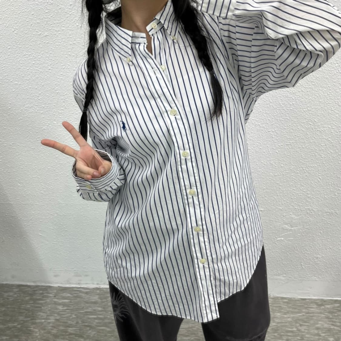 폴로 랄프로렌 블루포니 네이비 스트라이프 화이트 셔츠 M 상품이미지6