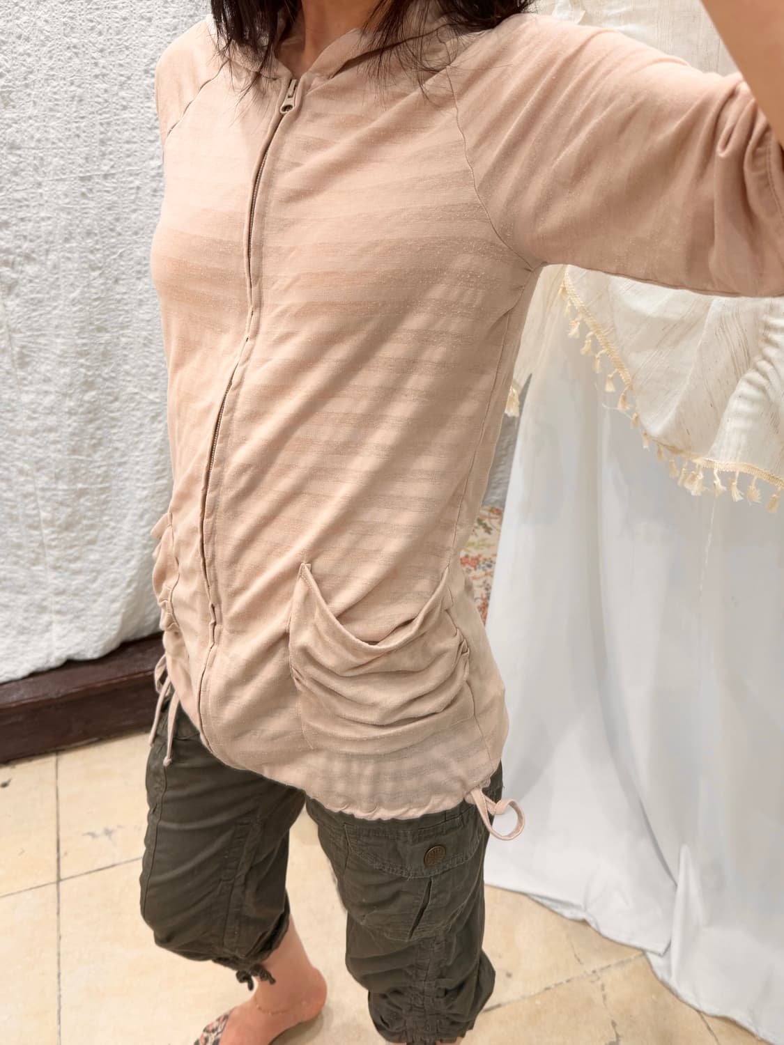 shirring soft hood zip-up 상품이미지1