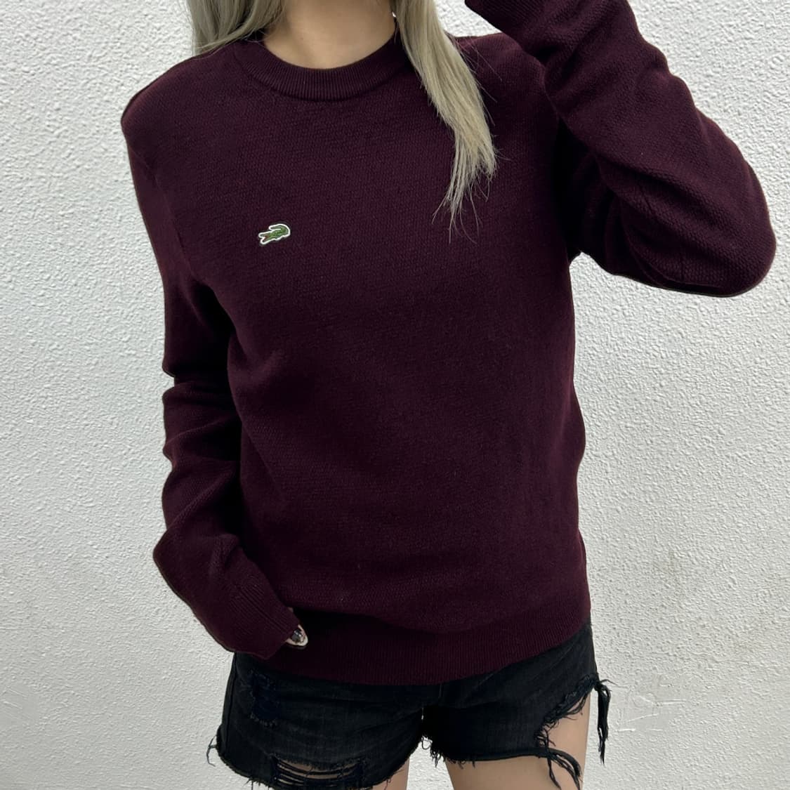 라코스테 자수로고 버건디 니트 M 상품이미지1