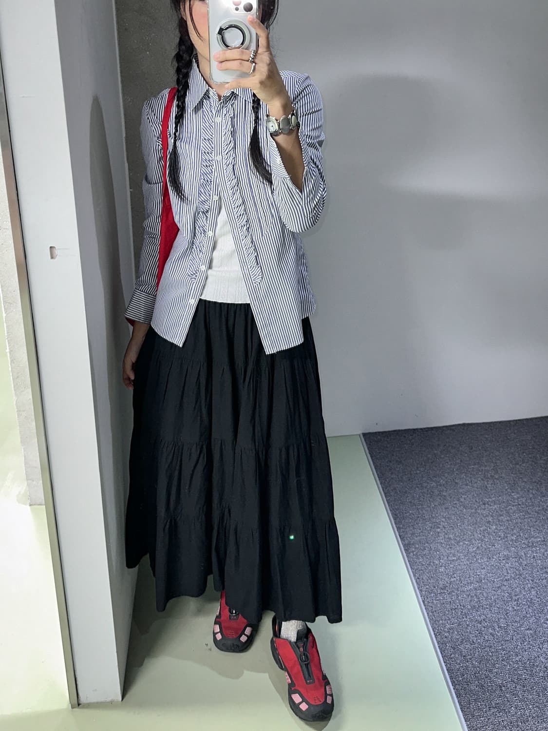 black cotton long skirt 상품이미지1