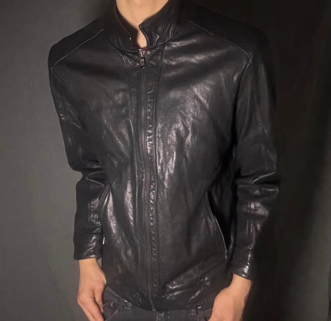 블랙 가죽 라이더 레더 자켓 상품이미지5
