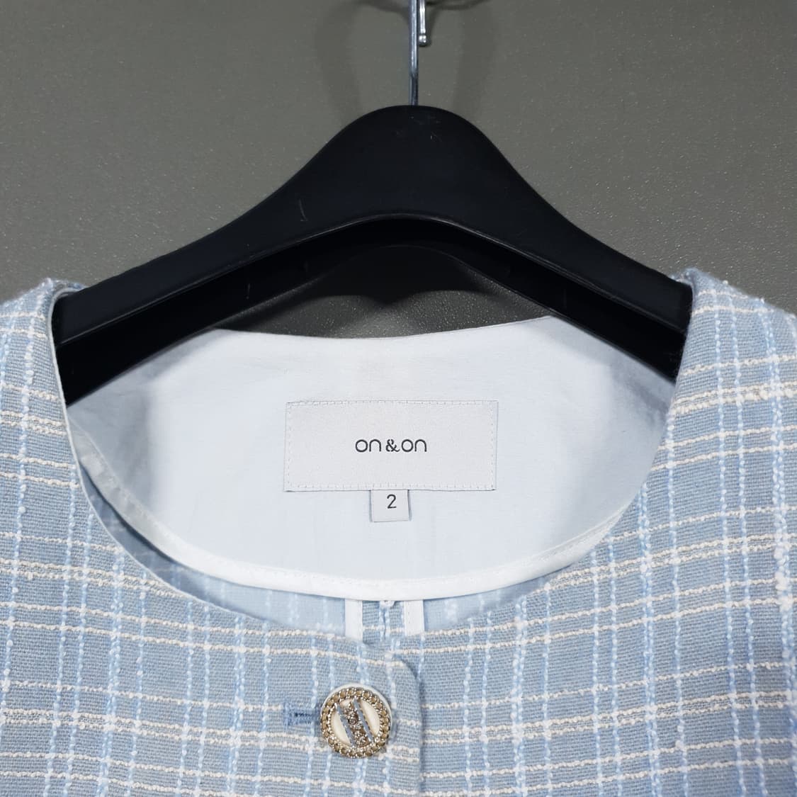 여성 S) 온앤온 신형 21ss 반팔 트위드 크롭 자켓 스카이블루 66 상품이미지7