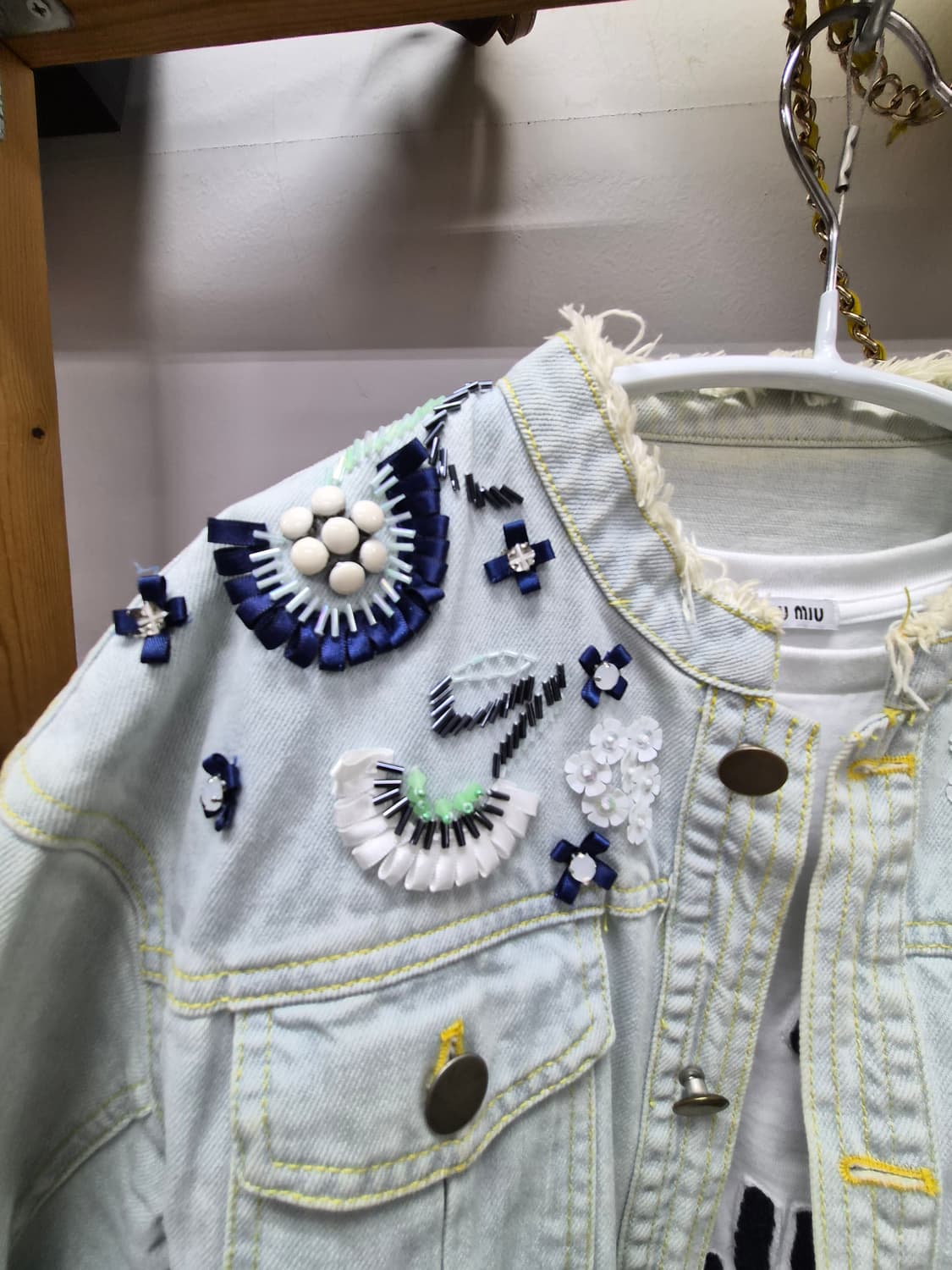 수입 핸드비즈 데님자켓.blank 도트 스트라이프 스커트 상품이미지4