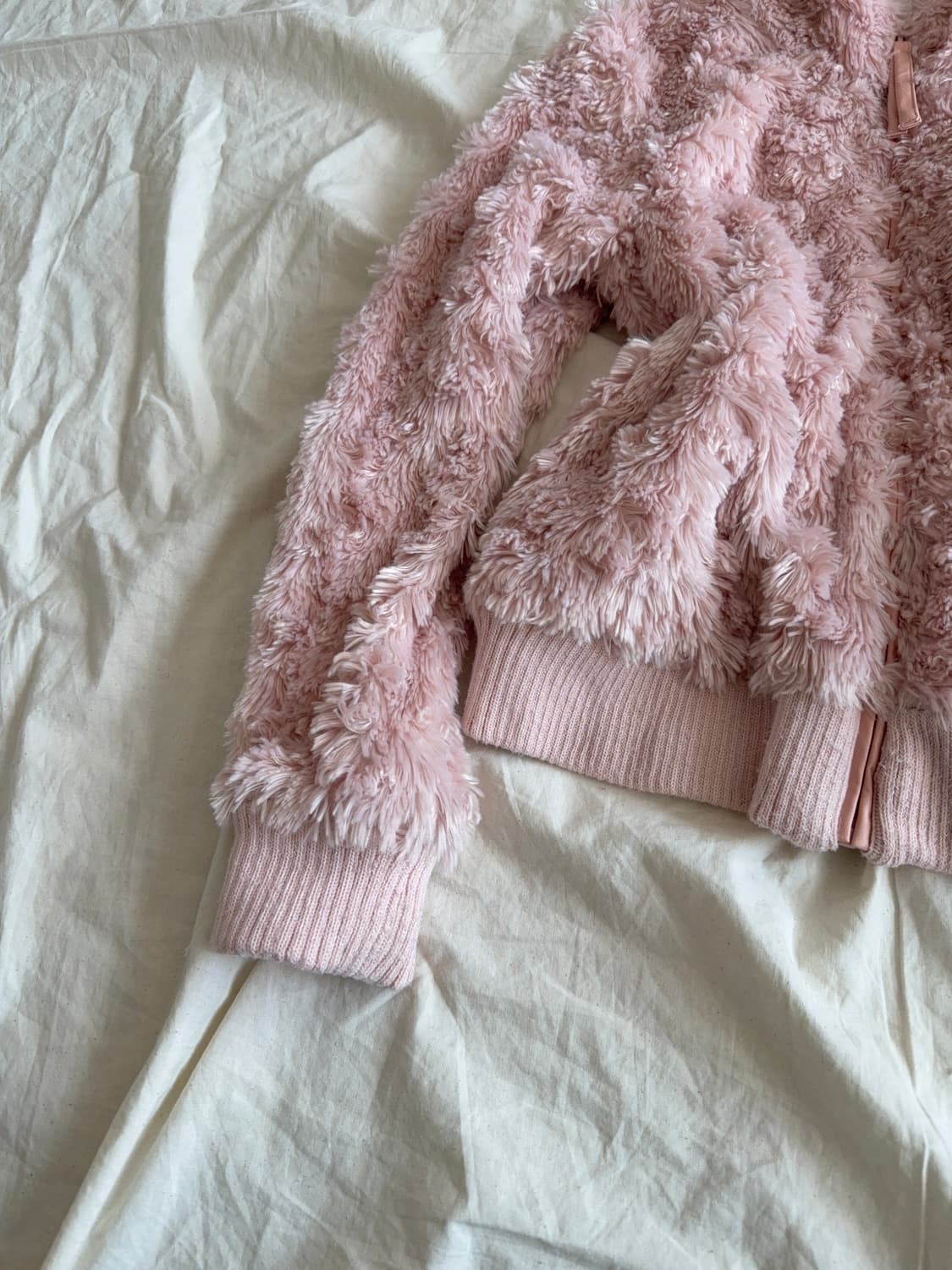 베이비핑크 로걀 갸루 러블리 폭닥 퍼 니트 집업 상품이미지2