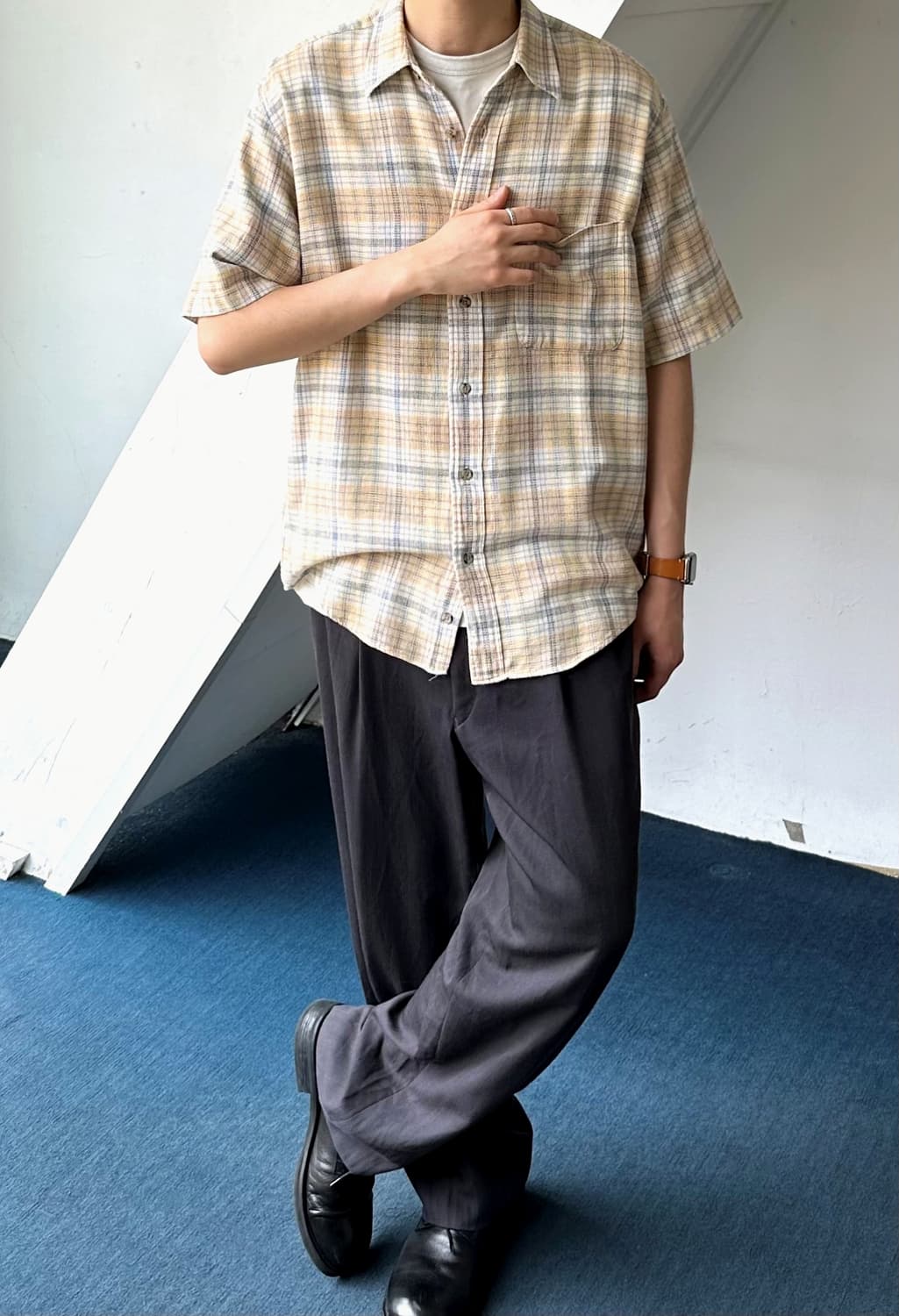 Natural cotton woven fabric H/S shirt 상품이미지8