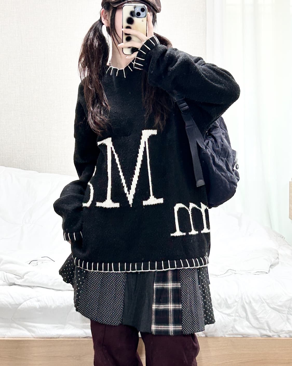 마뗑킴 빅로고 스티치 블랙 니트 상품이미지1