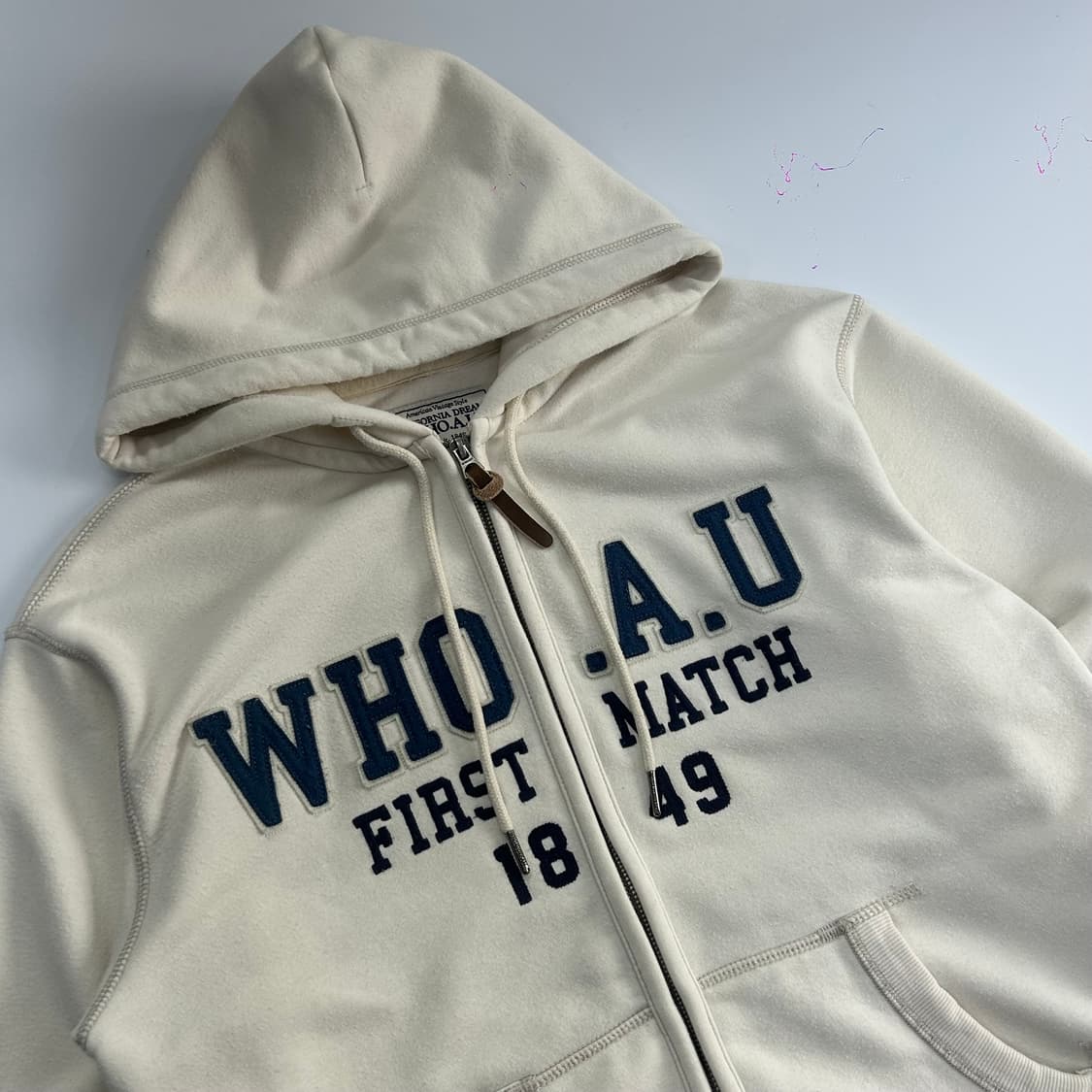 Who A U 후아유 2-way 네이비 로고 아이보리 후드집업 상품이미지4