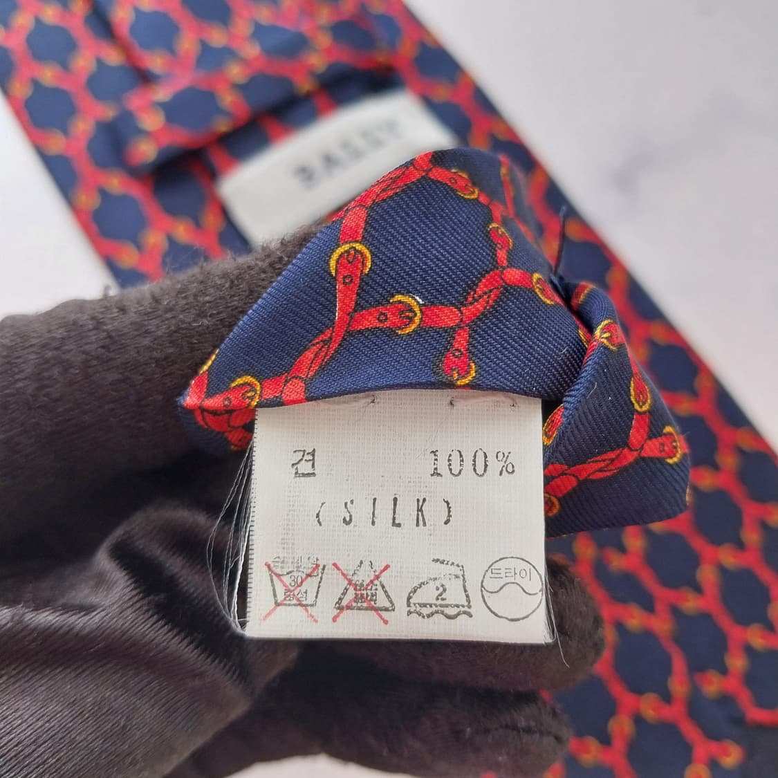 발리 실크 네이비 체인 패턴 넥타이 9.9cm A+등급 K2271 상품이미지9