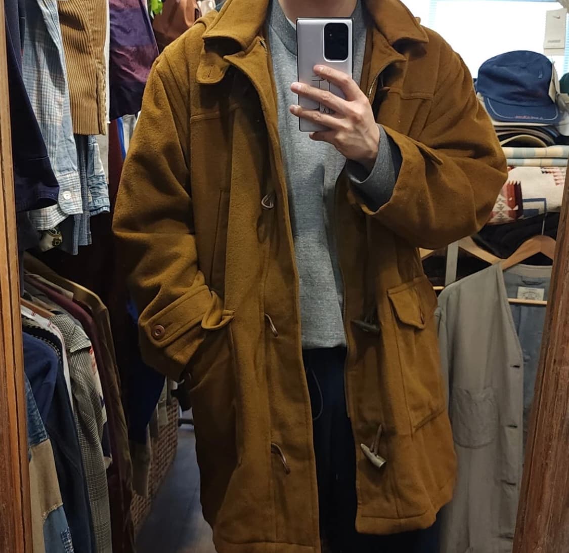 90s 프렌치 울 빈티지 더플 코트 브라운 XL 상품이미지10