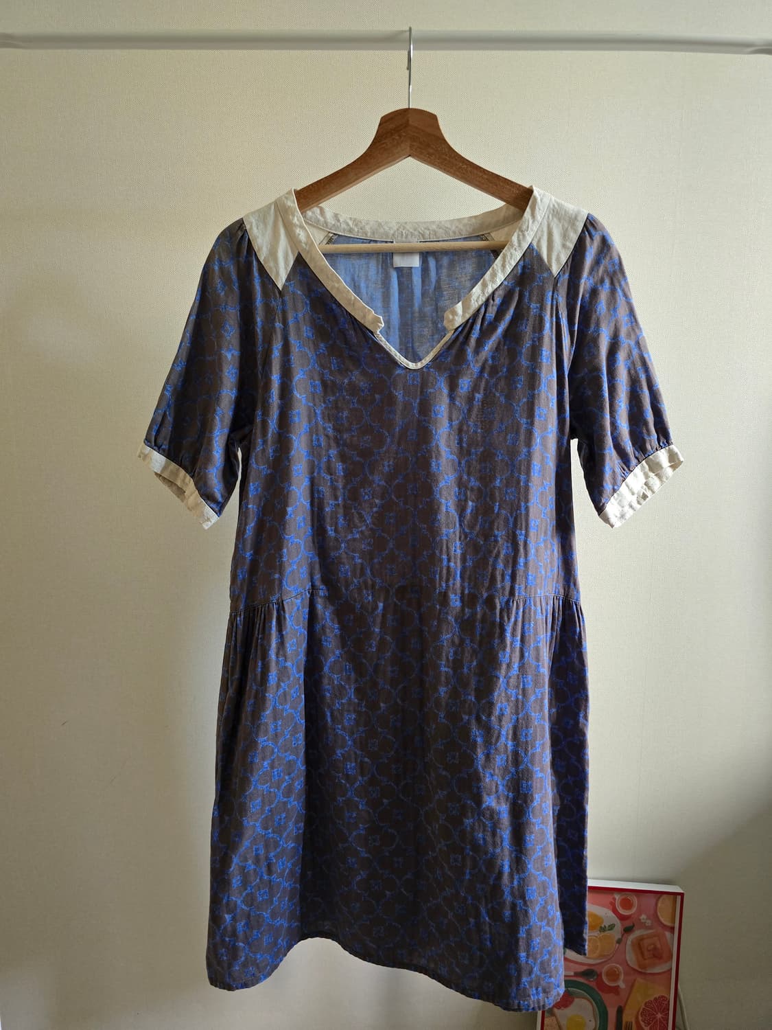 ​[Click pebble] 리넨 배색 거즈면 원피스 상품이미지1