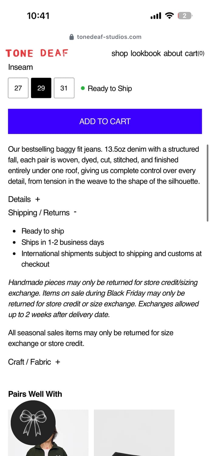 TONE DEAF 배기 유니섹스 진 상품이미지6