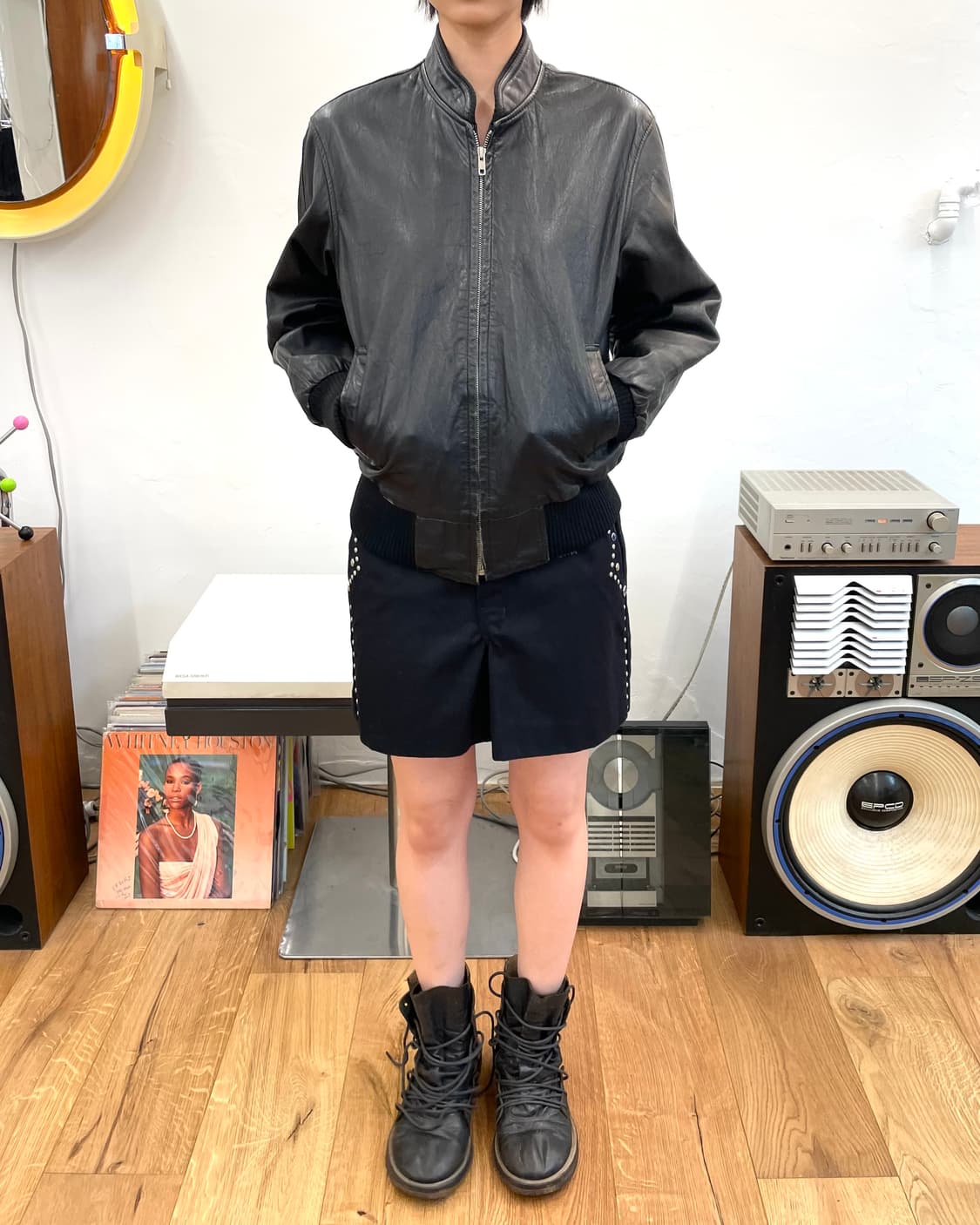 [M] 80s 레더 블루종 자켓 상품이미지5