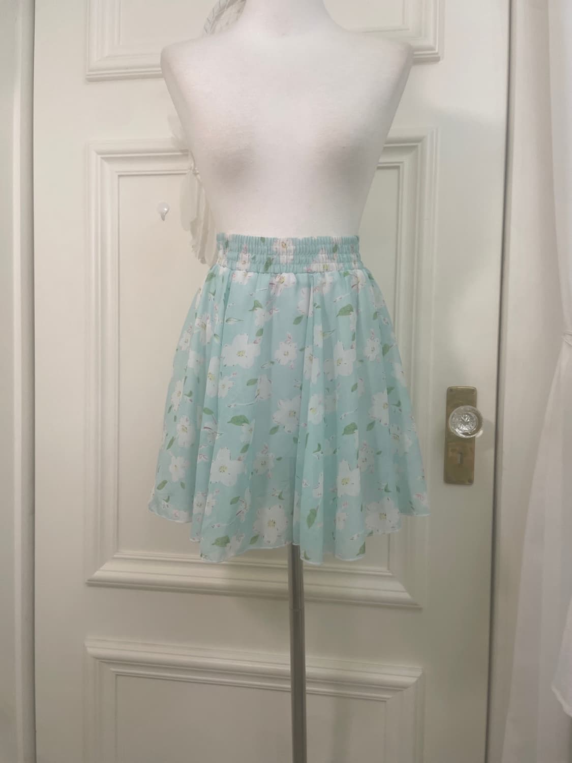 mint white flower banding midi skirt 상품이미지5