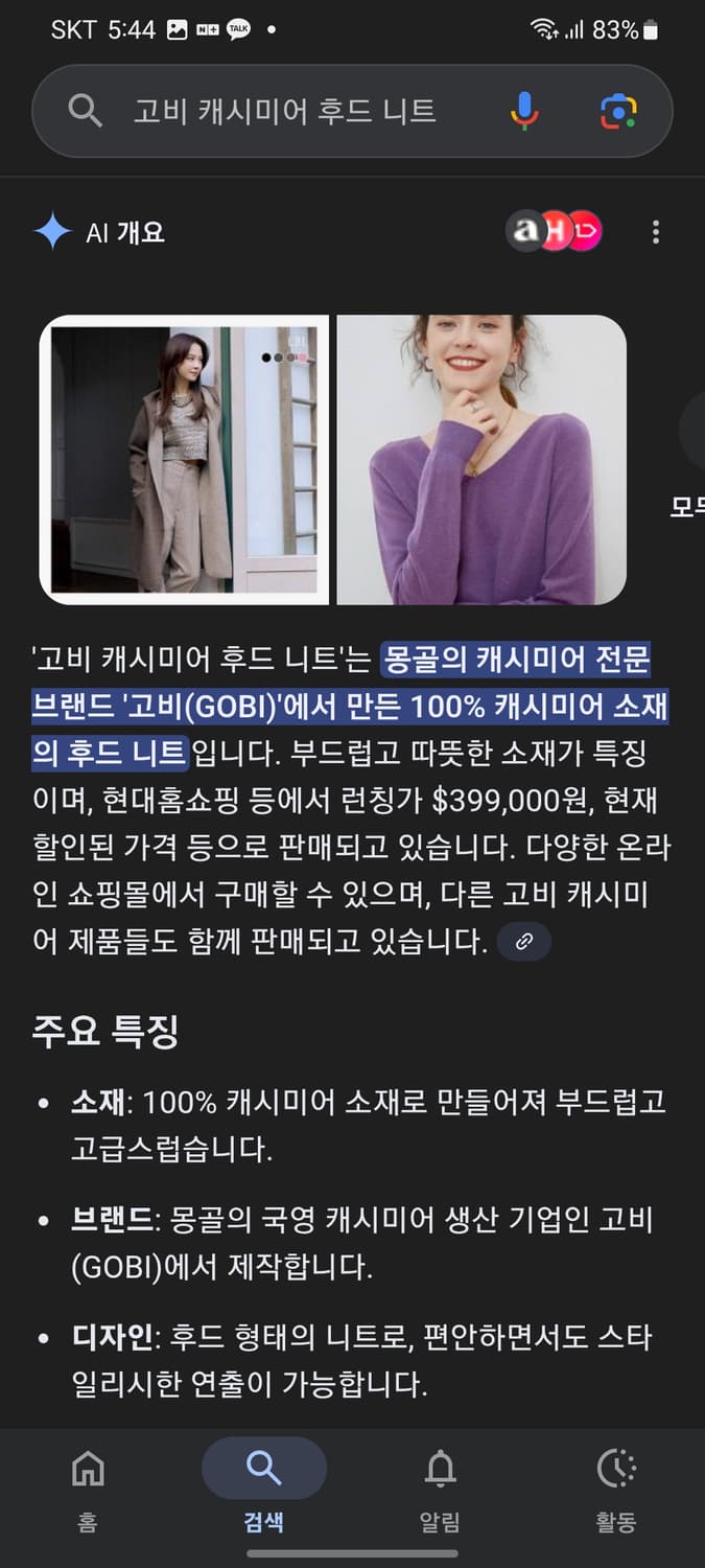 고비 캐시미어 후드 니트 상품이미지8