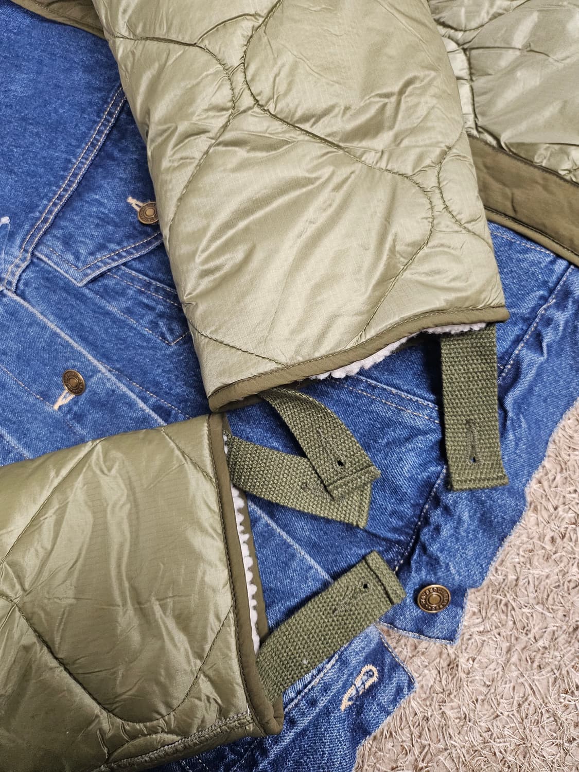 새상품(여성Free55-77) 오버핏 데님 양털 퀄팅 누빔 자켓  상품이미지5