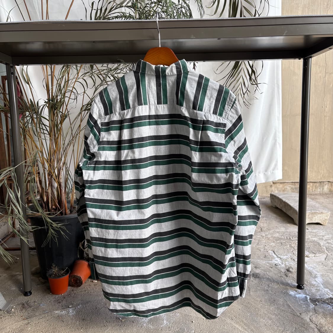 꼼데가르송 옴므 플러스 블랙 그린 스트라이프 셔츠 상품이미지3