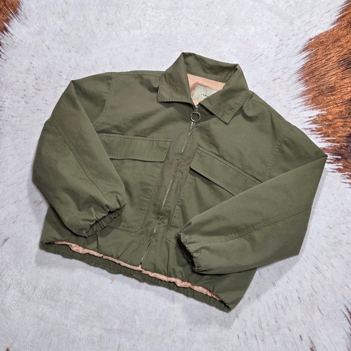 빈티지 카키 빅포켓 반크롭 누빔 점퍼 상품이미지1