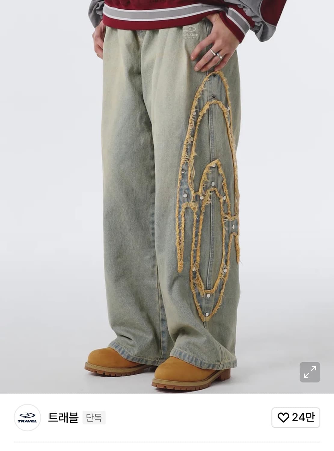 트래블 아플리케 데님 팬츠 인디고 상품이미지1