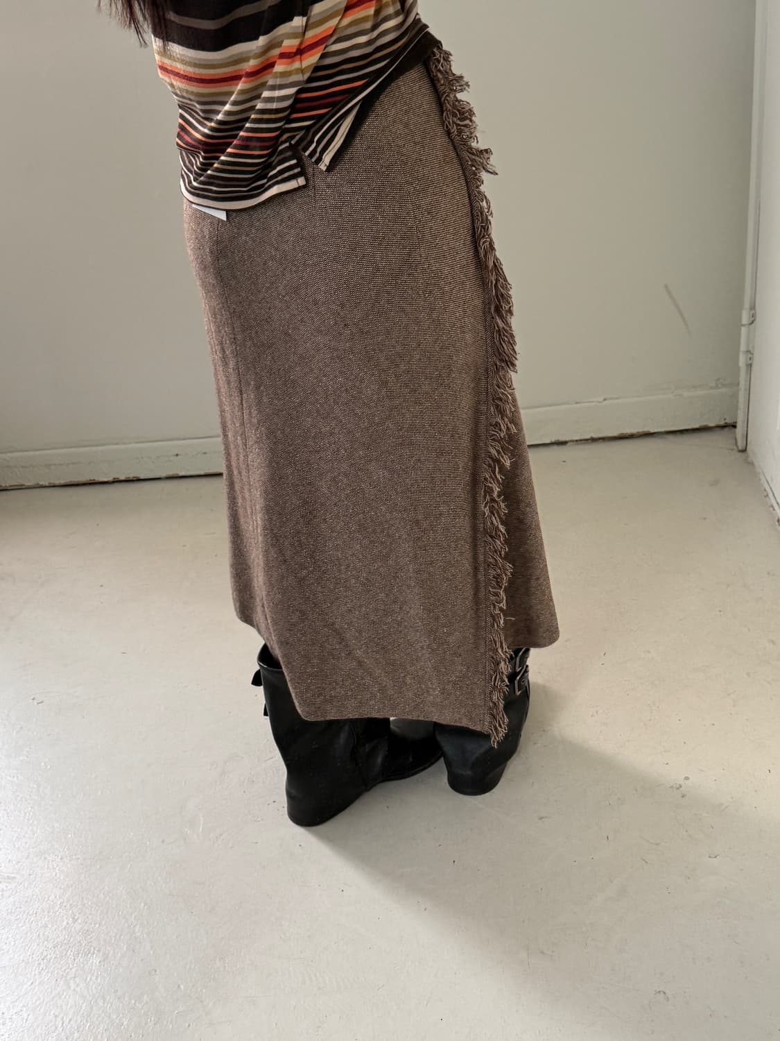 일본빈티지 울 프린지 롱스커트 상품이미지4