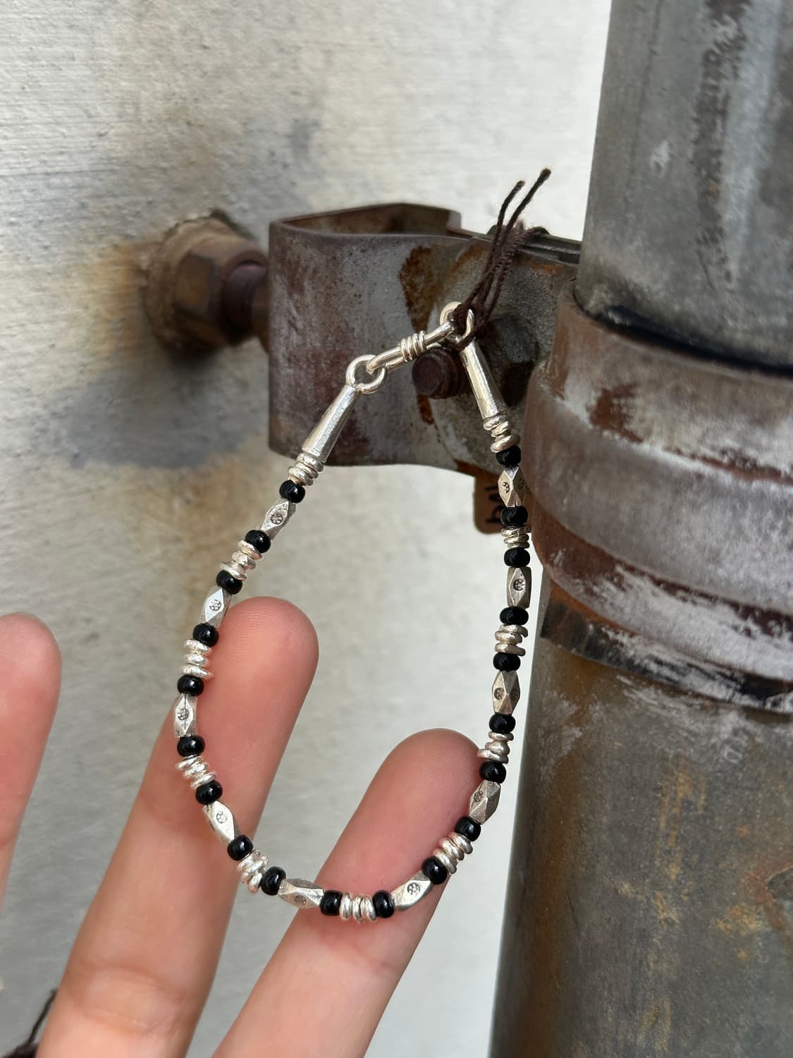 Black Bead Mix Chain Karen Silver Bracel 상품이미지1