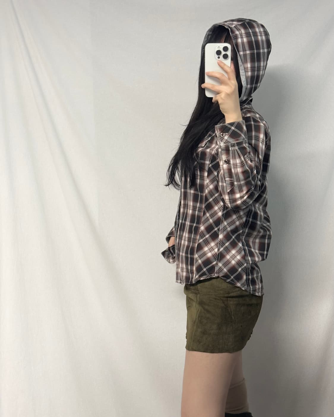 체크 패턴 탈착 후디드 셔츠 상품이미지2