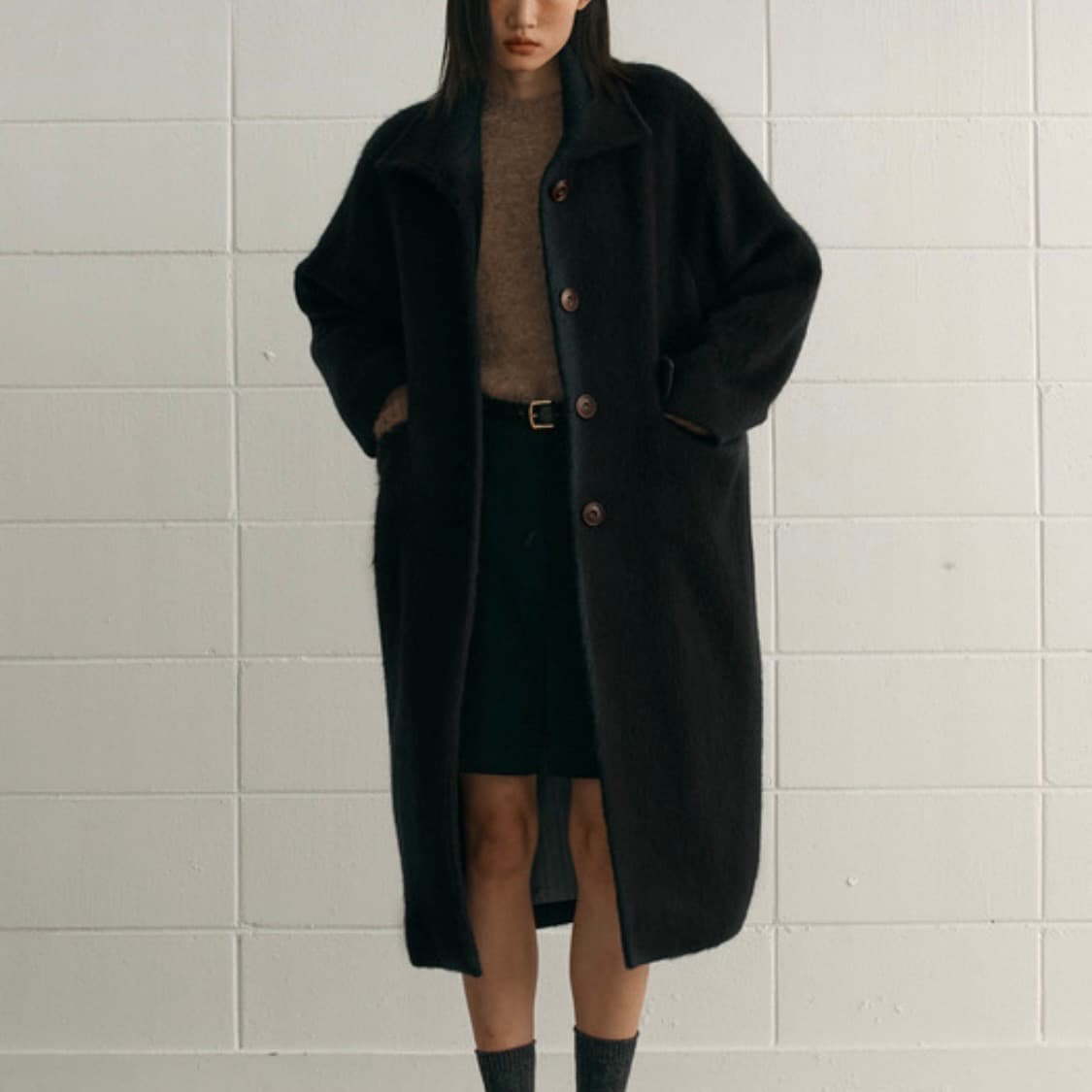 시엔느 Alpaca Stitch Coat (Black) 상품이미지1
