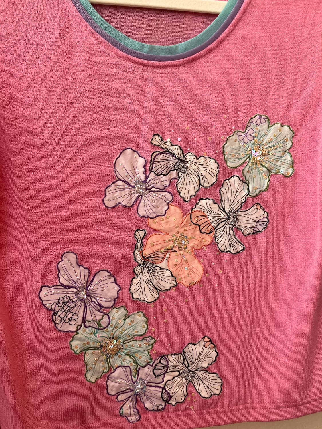 jpn 핑크 비즈 플라워 티셔츠 상품이미지4