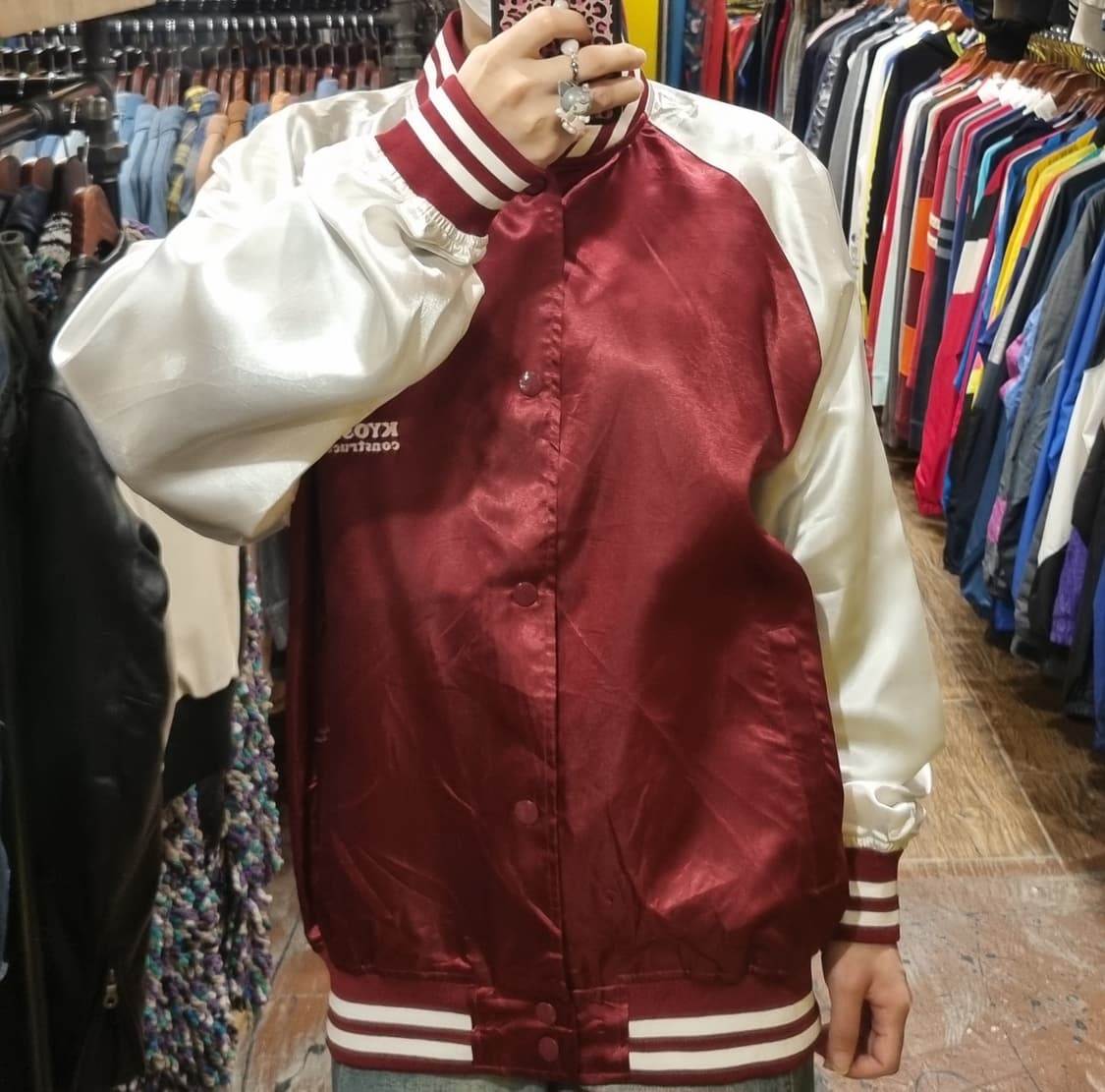 [Hi] vtg 빈티지 바시티 새틴 야구점퍼 버건디 상품이미지4