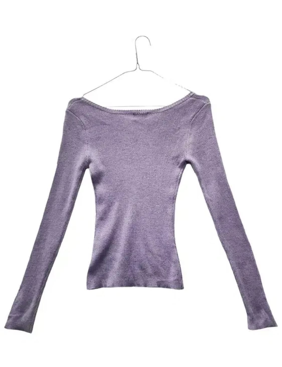 BASIQUQ 빈티지 Y2K  라이트 퍼플 글리터 니트쭉티  | M 상품이미지2