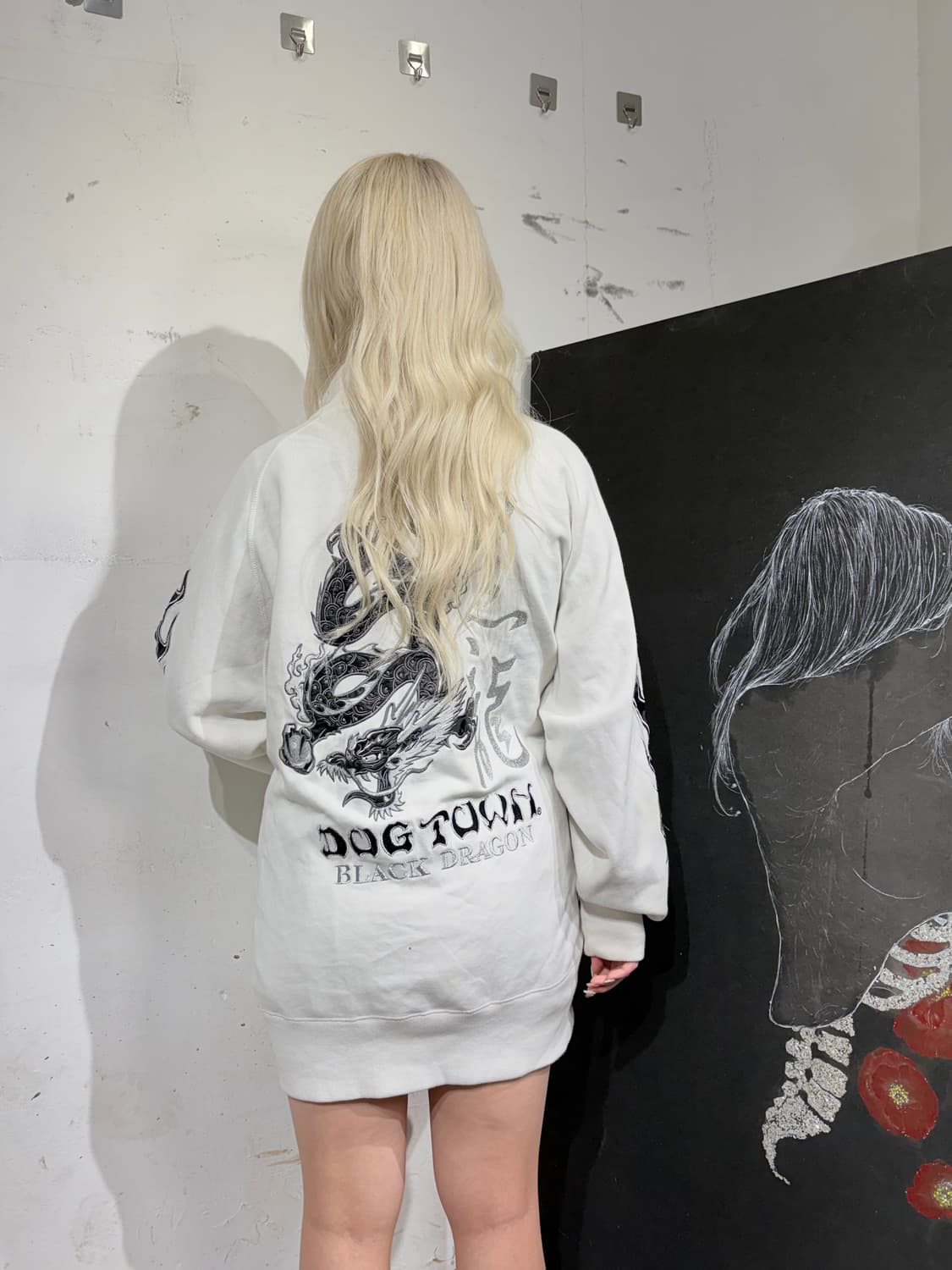 도그 타운 용 자수 대대장 오리엔탈 화이트 오버핏 집업 져지 XL 상품이미지5