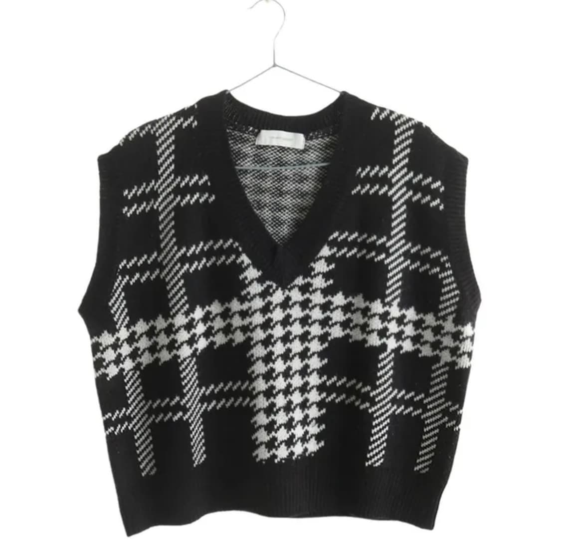 블랙 하운드투스 체크 니트 조끼 상품이미지1